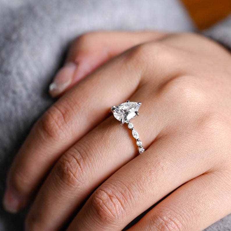 Stunning 1.0 - 2.0 CT Pear Moissanite Engagement Ring with Pave Design 2