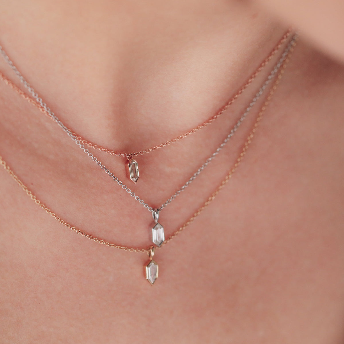 0.24 CT Hexagon Cut Bezel Moissanite Necklace