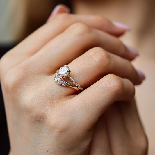 1.25 CT Oval Pave Moissanite Engagement Ring