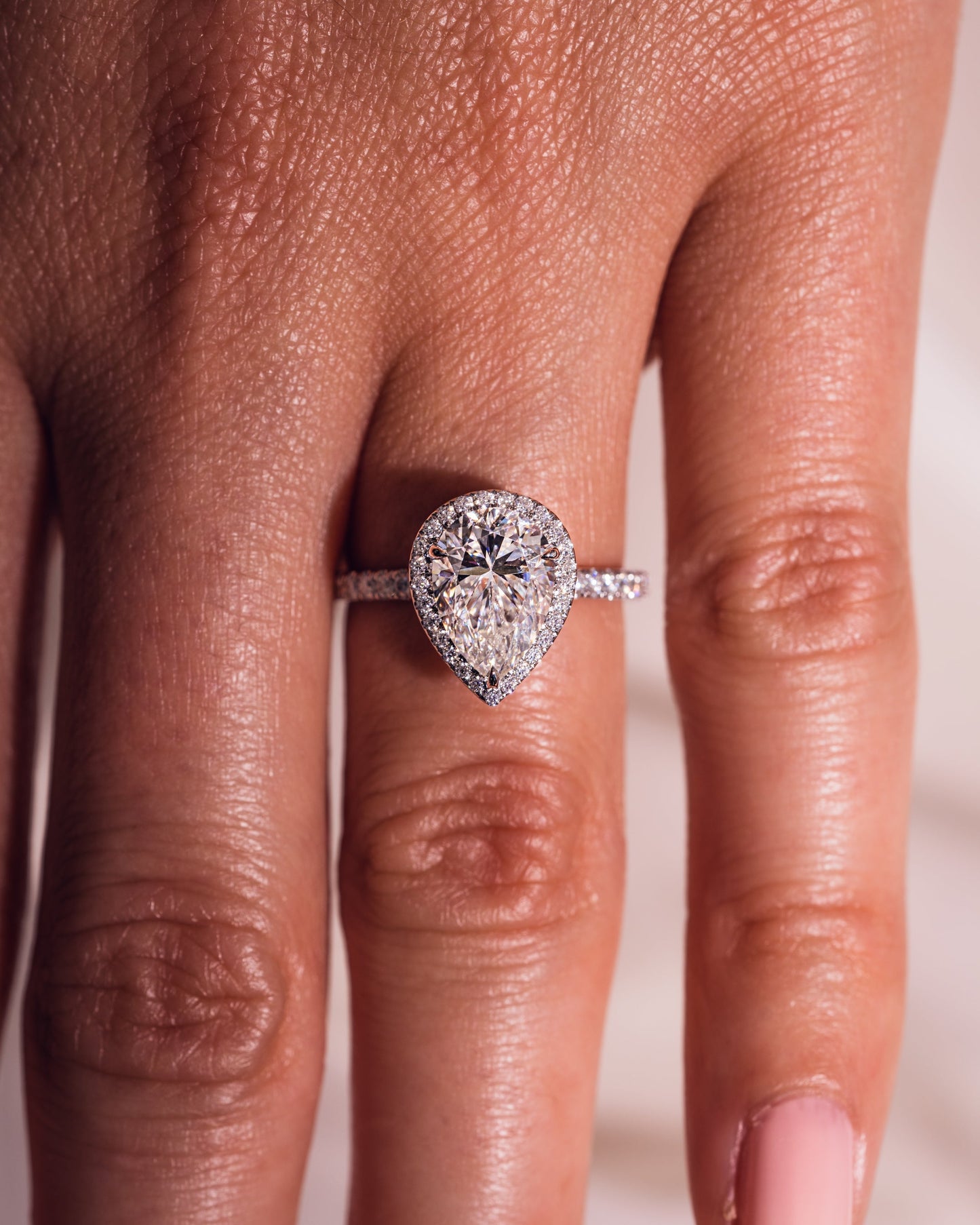 1.93 CT Pear Halo Pave Moissanite Engagement Ring