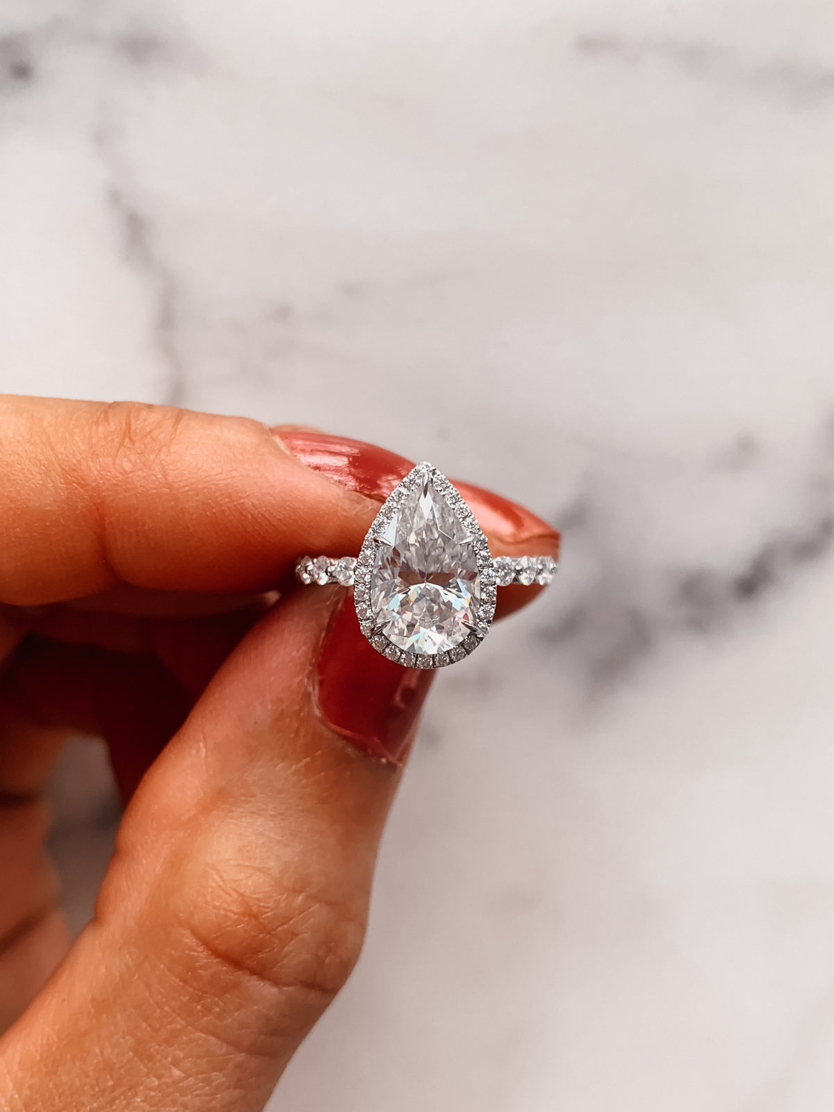 1.93 CT Pear Cut Halo Moissanite Engagement Ring With Pave Setting