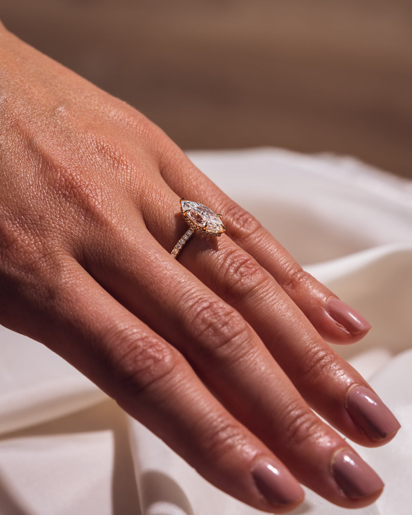 3.09 CT Marquise Cut Solitaire Moissanite Engagement Ring With Hidden Halo Setting