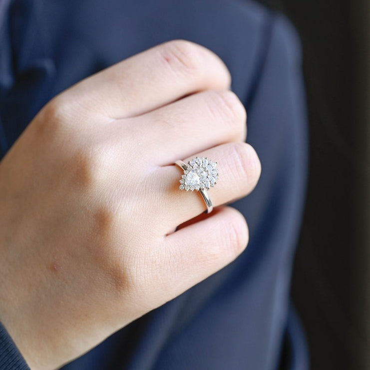 Stunning 1.0 - 2.0 CT Pear Moissanite Engagement Ring with Cluster Design 6