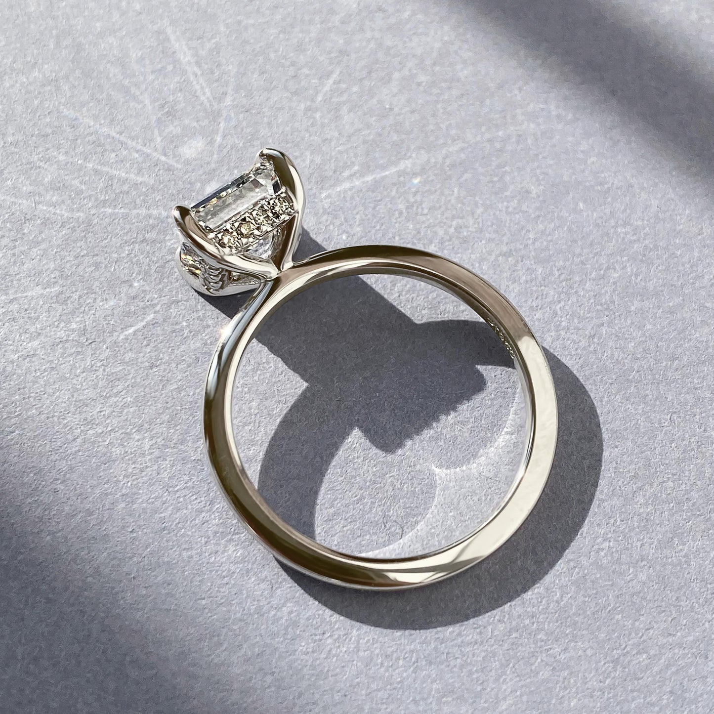 2.15 CT Cushion Solitaire Hidden Halo Moissanite Engagement Ring