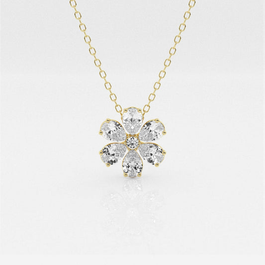 0.93 TCW Round & Pear Shape Moissanite Floral Necklace