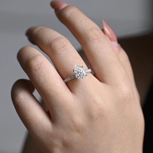 Stunning 1.0 - 2.0 CT Pear Moissanite Engagement Ring with Pave Design 6