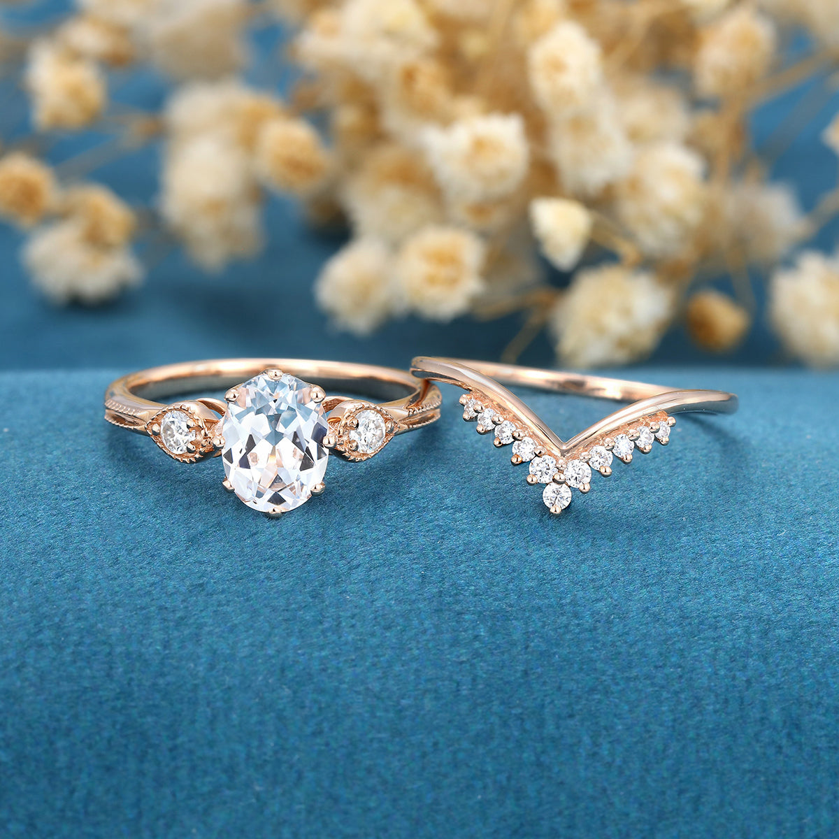 1.33 CT Oval Shaped Moissanite Three Stone Bridal Set