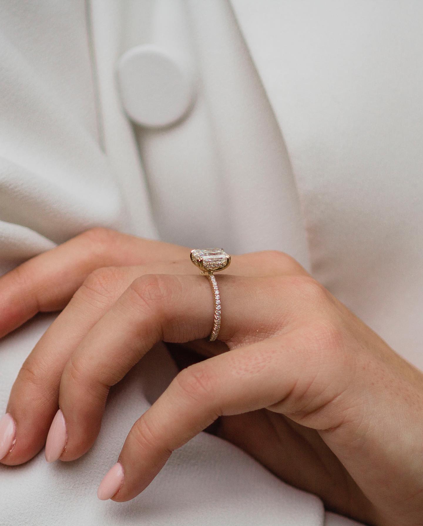 2.40 CT Radiant Solitaire Hidden Halo Moissanite Engagement Ring