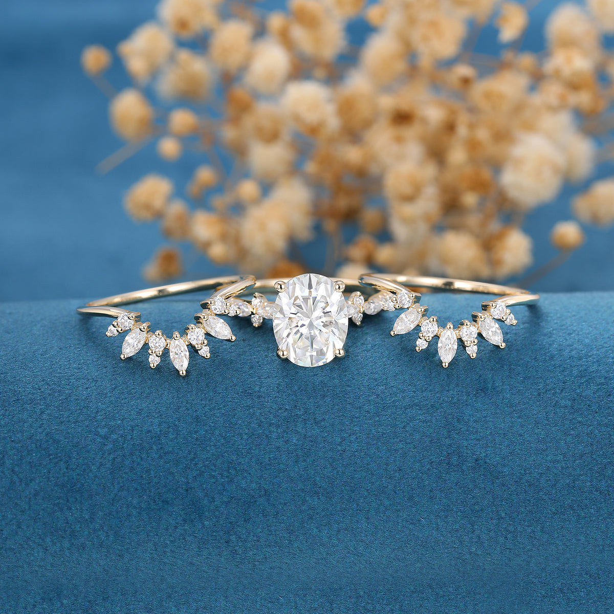 2.72 CT Oval Shaped Moissanite Pave Setting Bridal Set