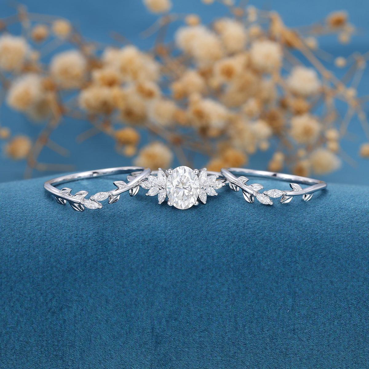 1.33 CT Oval Shaped Moissanite Cluster Bridal Set