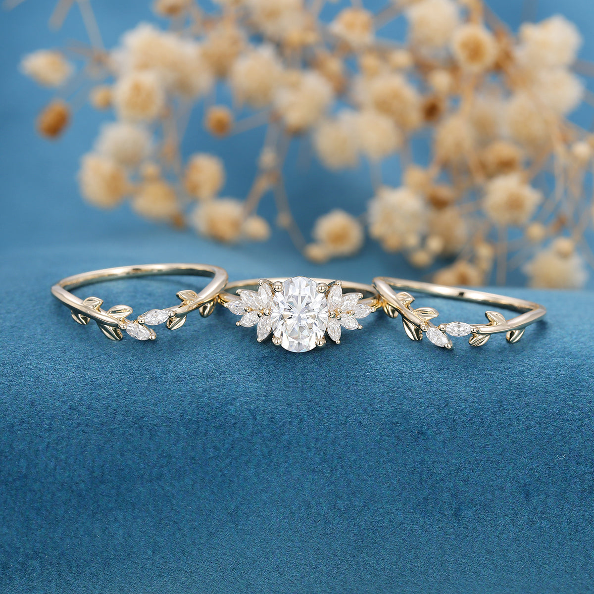 1.33 CT Oval Shaped Moissanite Cluster Bridal Set
