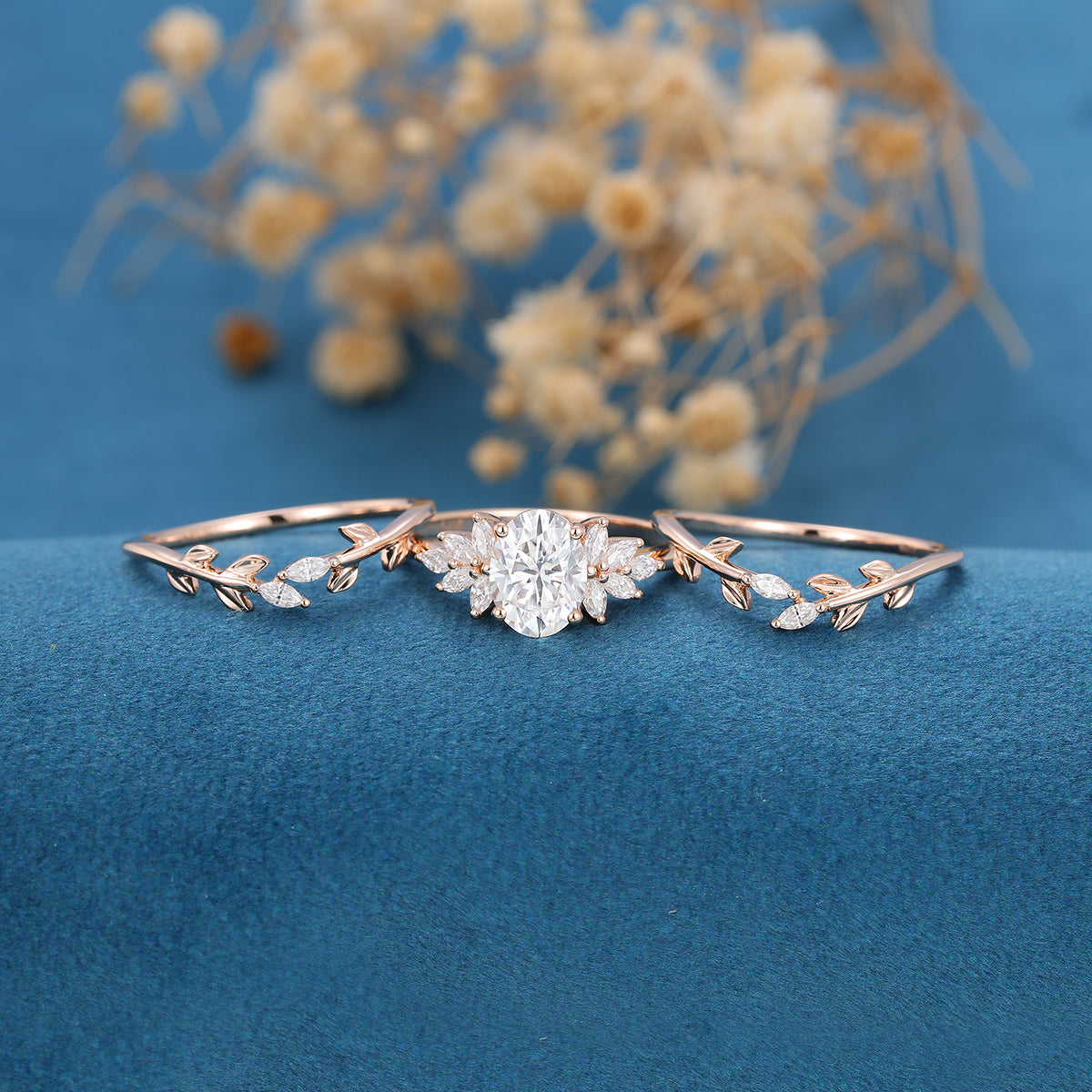 1.33 CT Oval Shaped Moissanite Twig Style Bridal Set