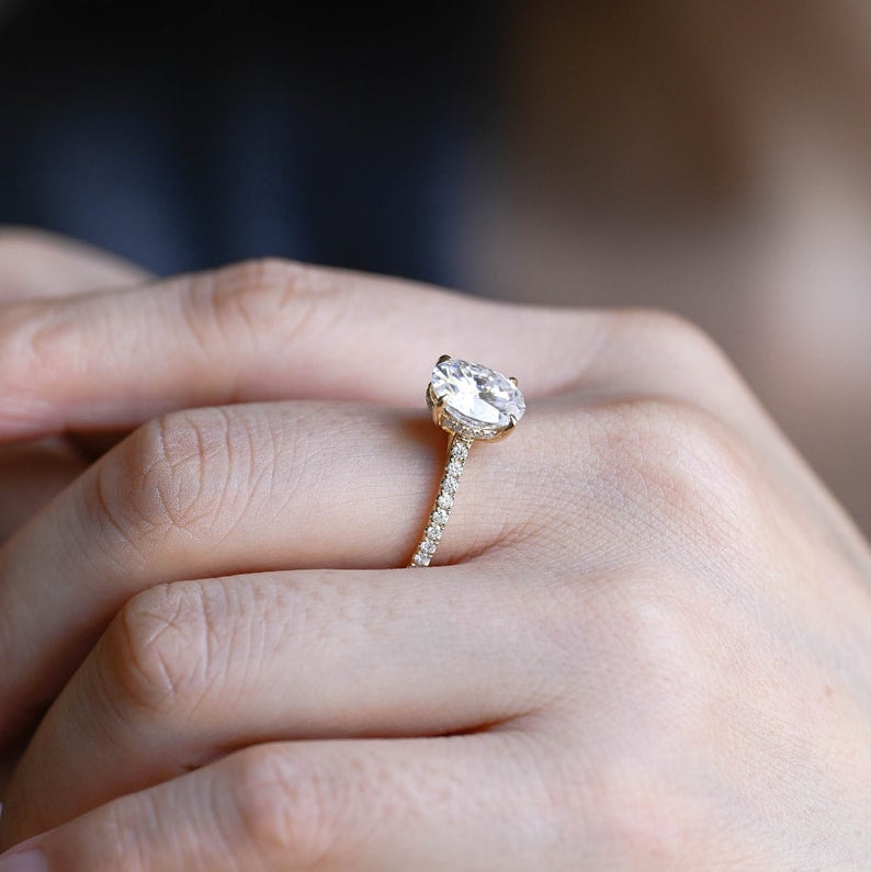 Stunning 1.0 - 2.0 CT Oval Moissanite Engagement Ring with Hidden Halo Design 6