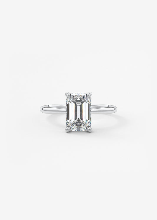 Emerald Hidden Halo/ Cathedral Lab Grown Diamond Engagement Ring