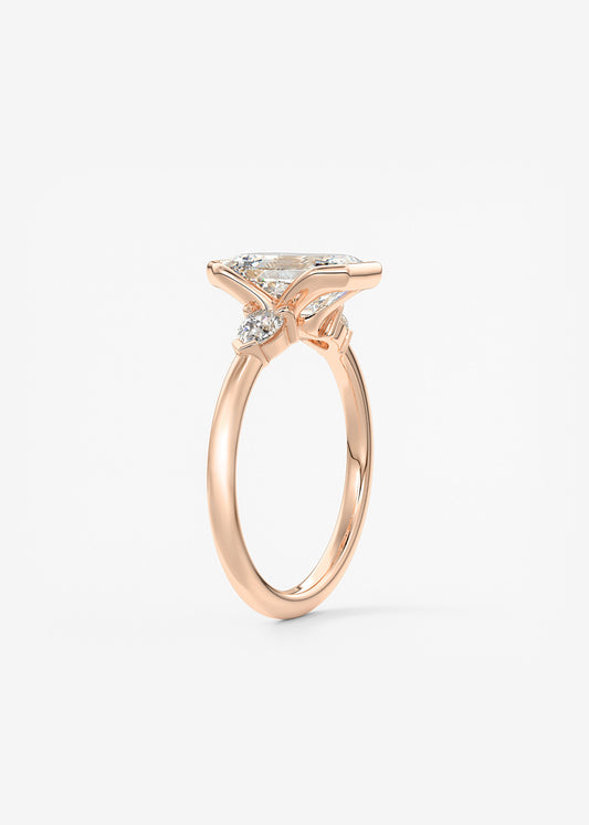 Emerald Three Stone Bezel Lab Grown Diamond Engagement Ring