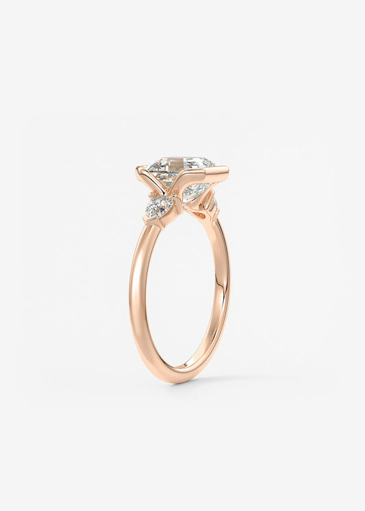 Asscher Three Stone Bezel Lab Grown Diamond Engagement Ring