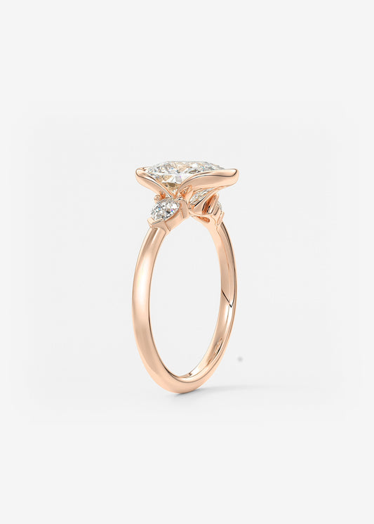 Elongated Cushion Three Stone Bezel Lab Grown Diamond Engagement Ring