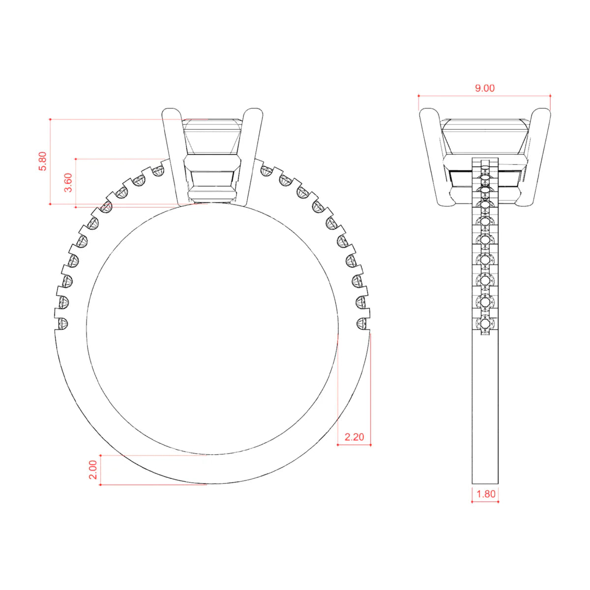 2.30 CT Emerald Solitaire Moissanite Engagement Ring With Pave Setting