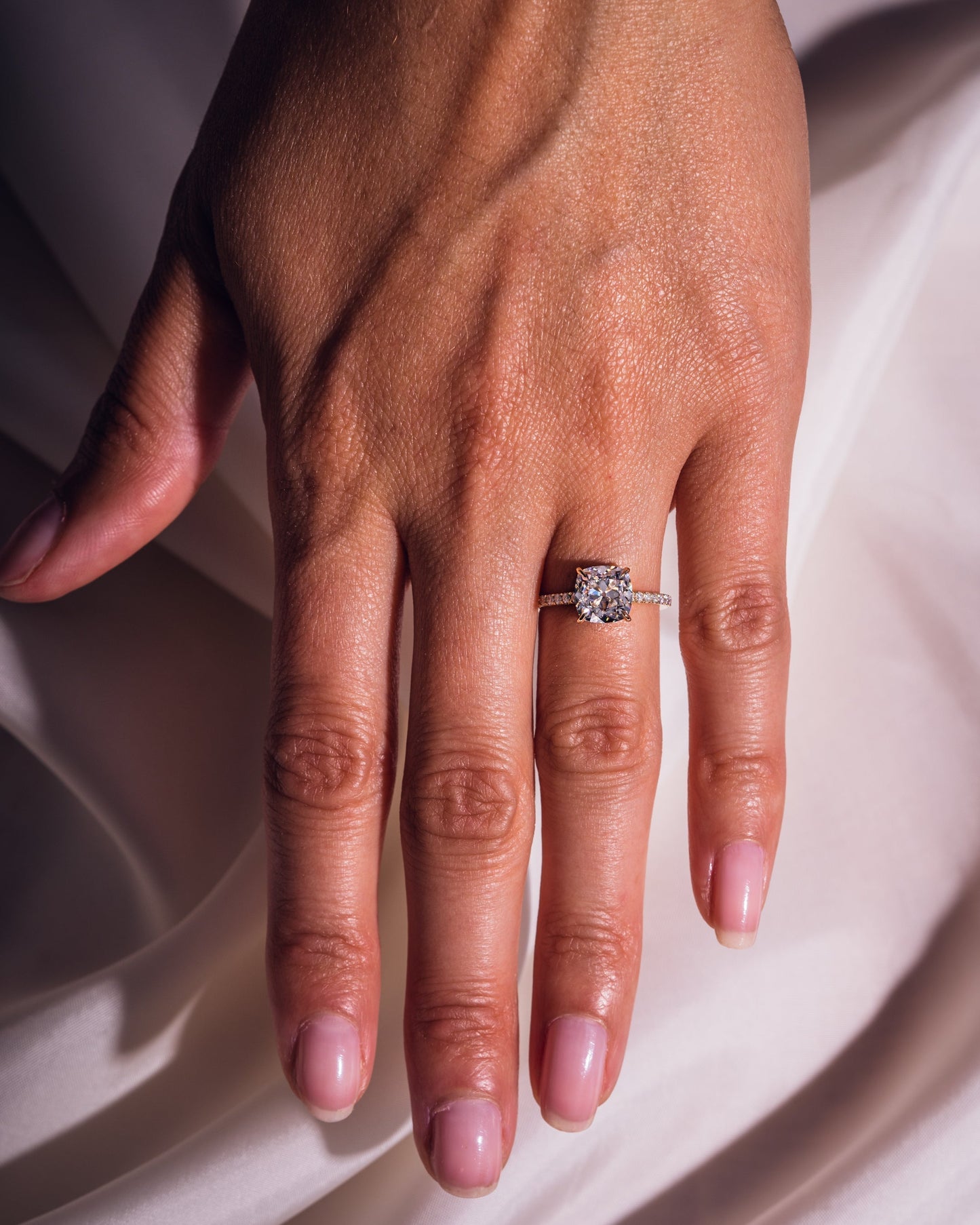 1.74 CT Cushion Solitaire Pave Moissanite Engagement Ring