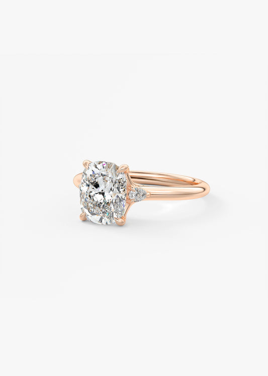 Elongated Cushion Three Stone Lab Grown Diamond Engagement Ring