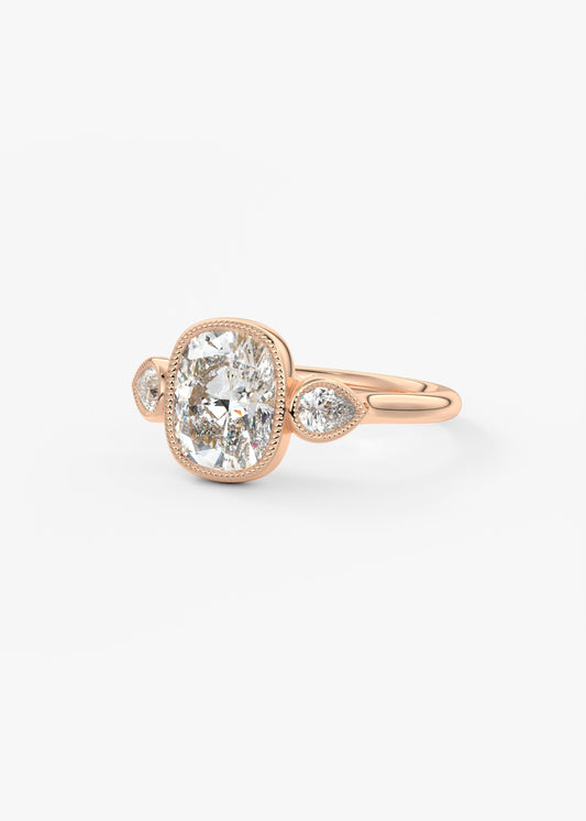 Elongated Cushion Three Stone Lab Grown Diamond Engagement Ring