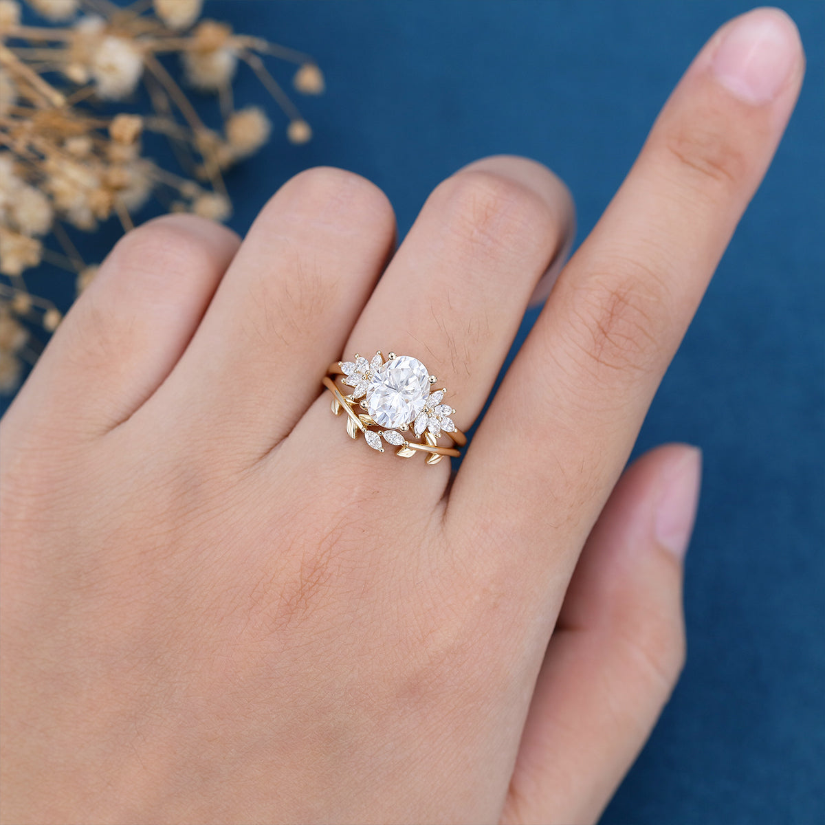 2.72 CT Oval Shaped Moissanite Cluster Bridal Set