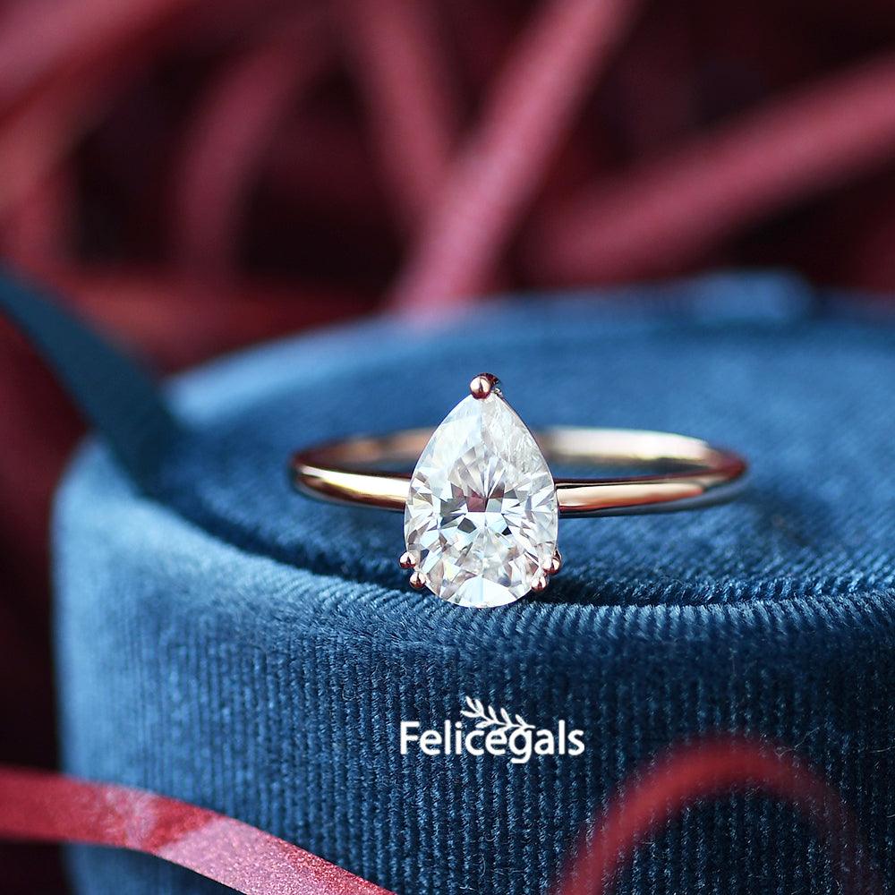 1.93 CT Pear Cut Solitaire Moissanite Engagement Ring