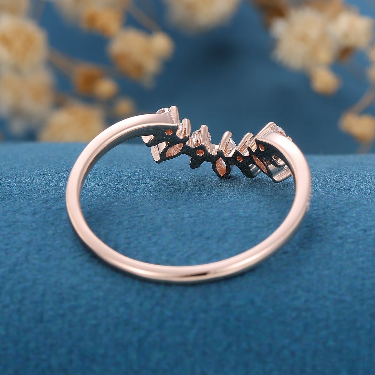 2.0 CT Marquise & Round Shaped Moissanite Curved Wedding Band