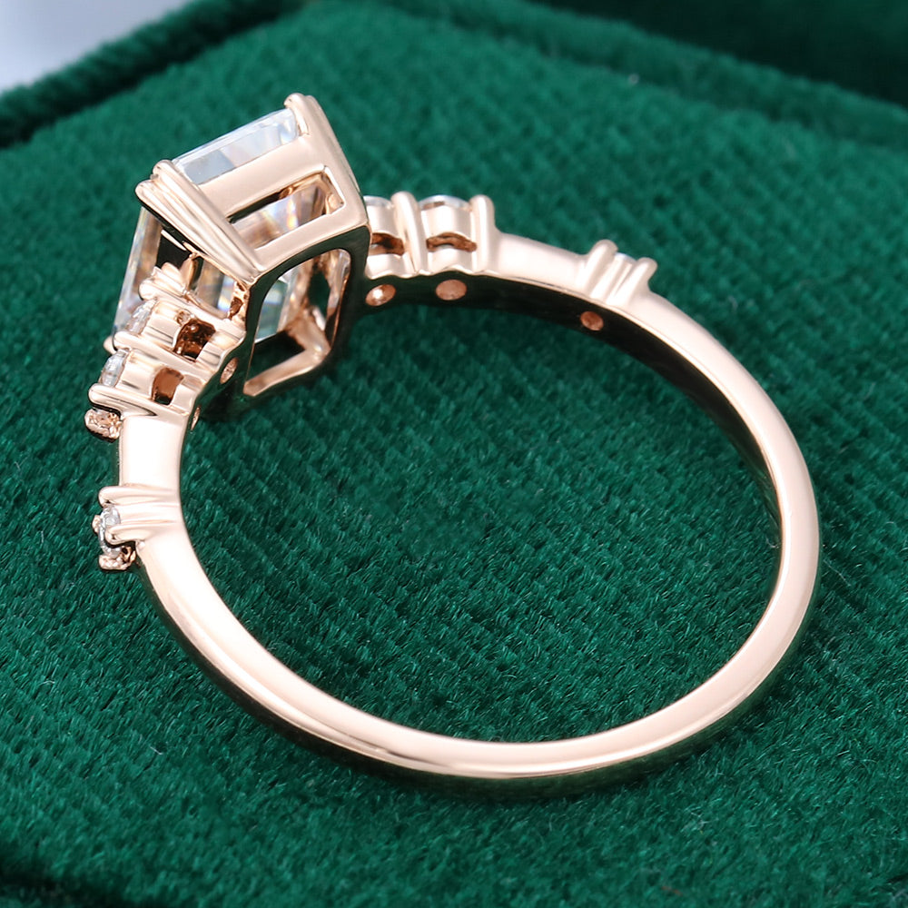 1.60 CT Emerald Shaped Moissanite Pave Setting Engagement Ring