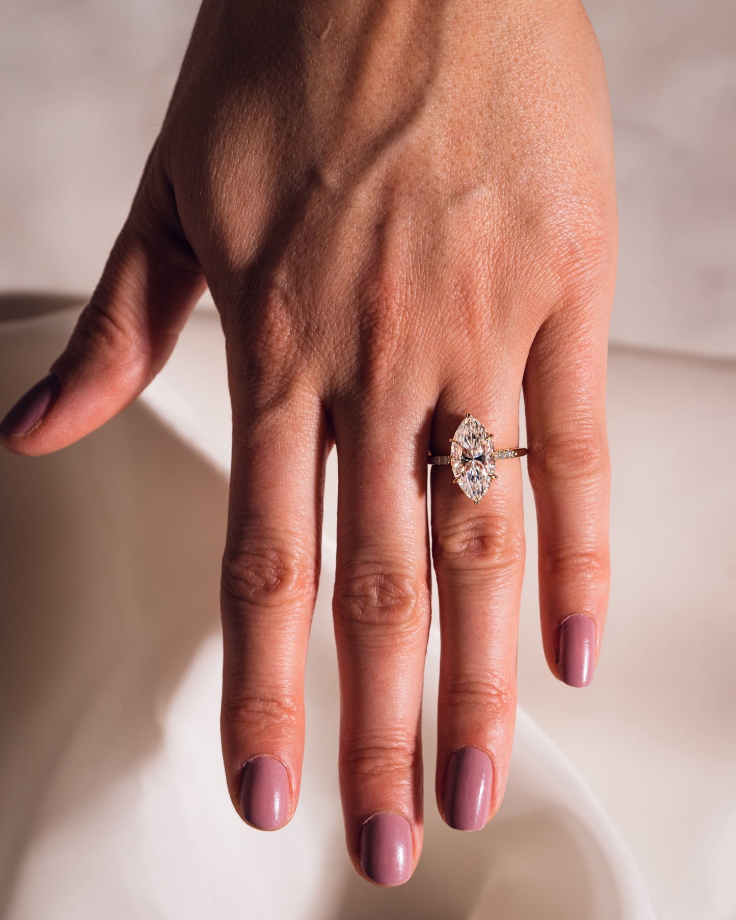 2.48 CT Marquise Cut Solitaire Moissanite Engagement Ring With Hidden Halo Setting