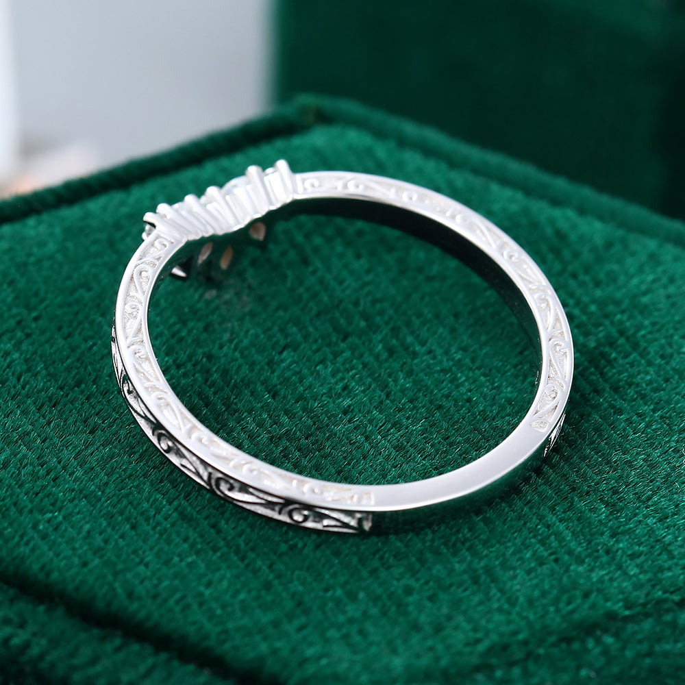 0.19 CT Round, Marquise & Pear Moissanite Curved Wedding Band