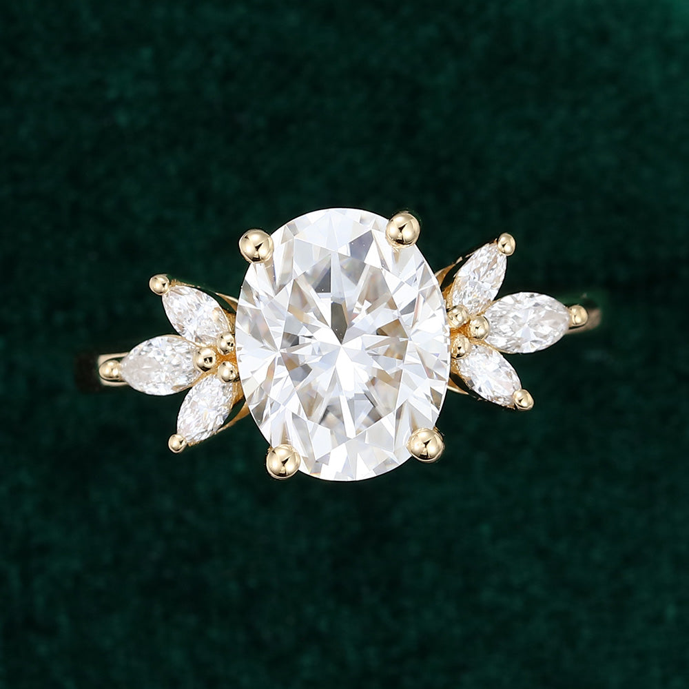 1.91 CT Oval Shaped Moissanite Cluster Engagement Ring