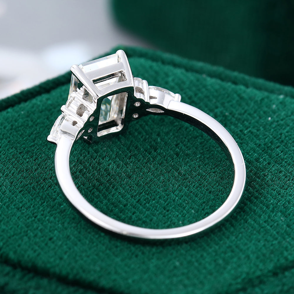2.0 CT Emerald Shaped Moissanite Cluster Engagement Ring
