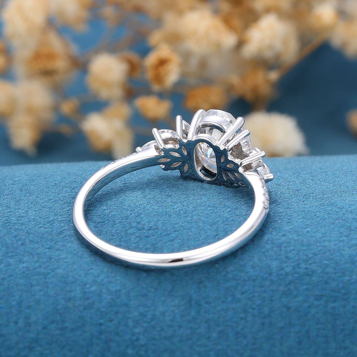 1.33 CT Oval Shaped Moissanite Cluster Engagement Ring