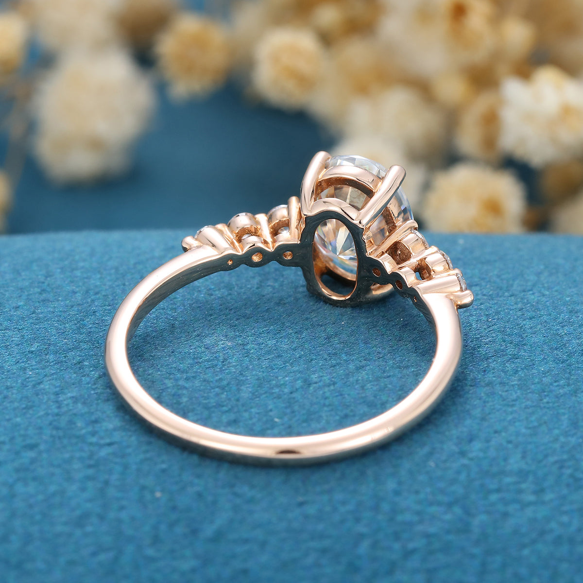 1.33 CT Oval Shaped Moissanite Solitaire Pave Engagement Ring