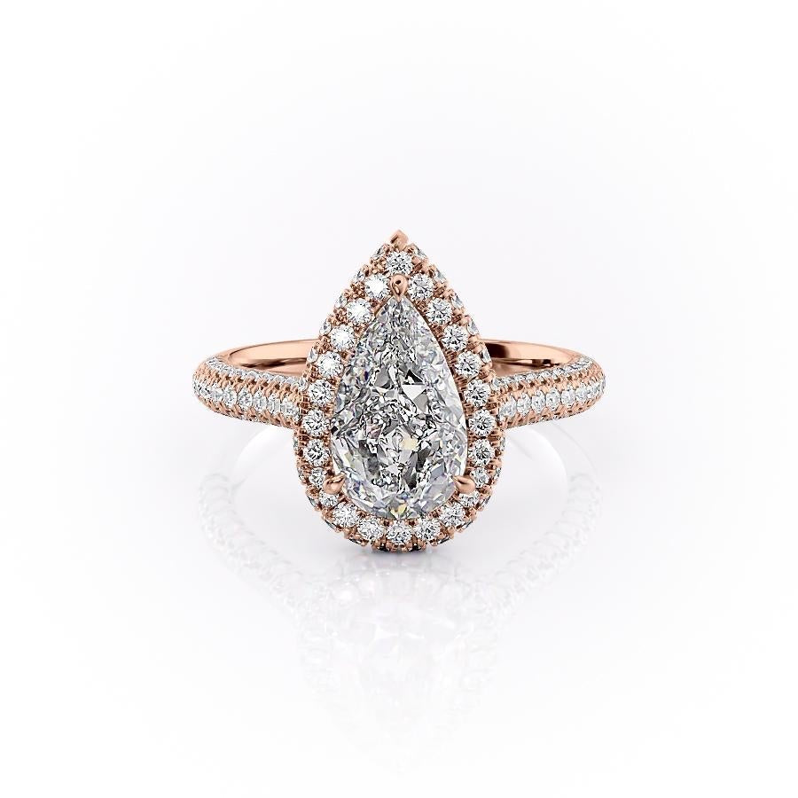2.0 CT Pear Cut Halo Triple Pave Moissanite Engagement Ring