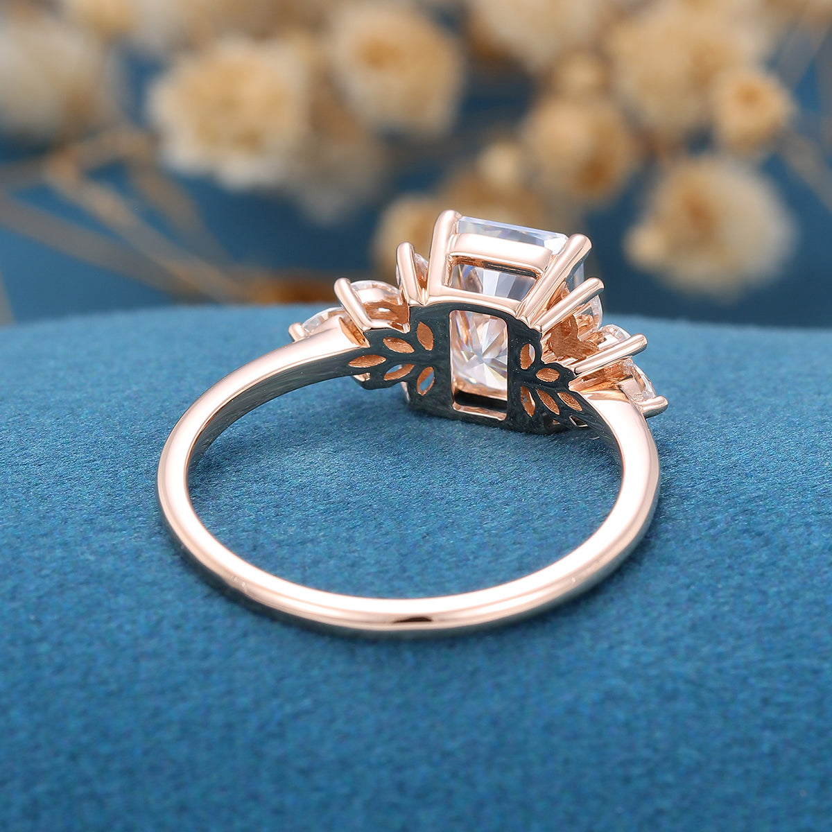 2.43 CT Radiant Shaped Moissanite Cluster Engagement Ring