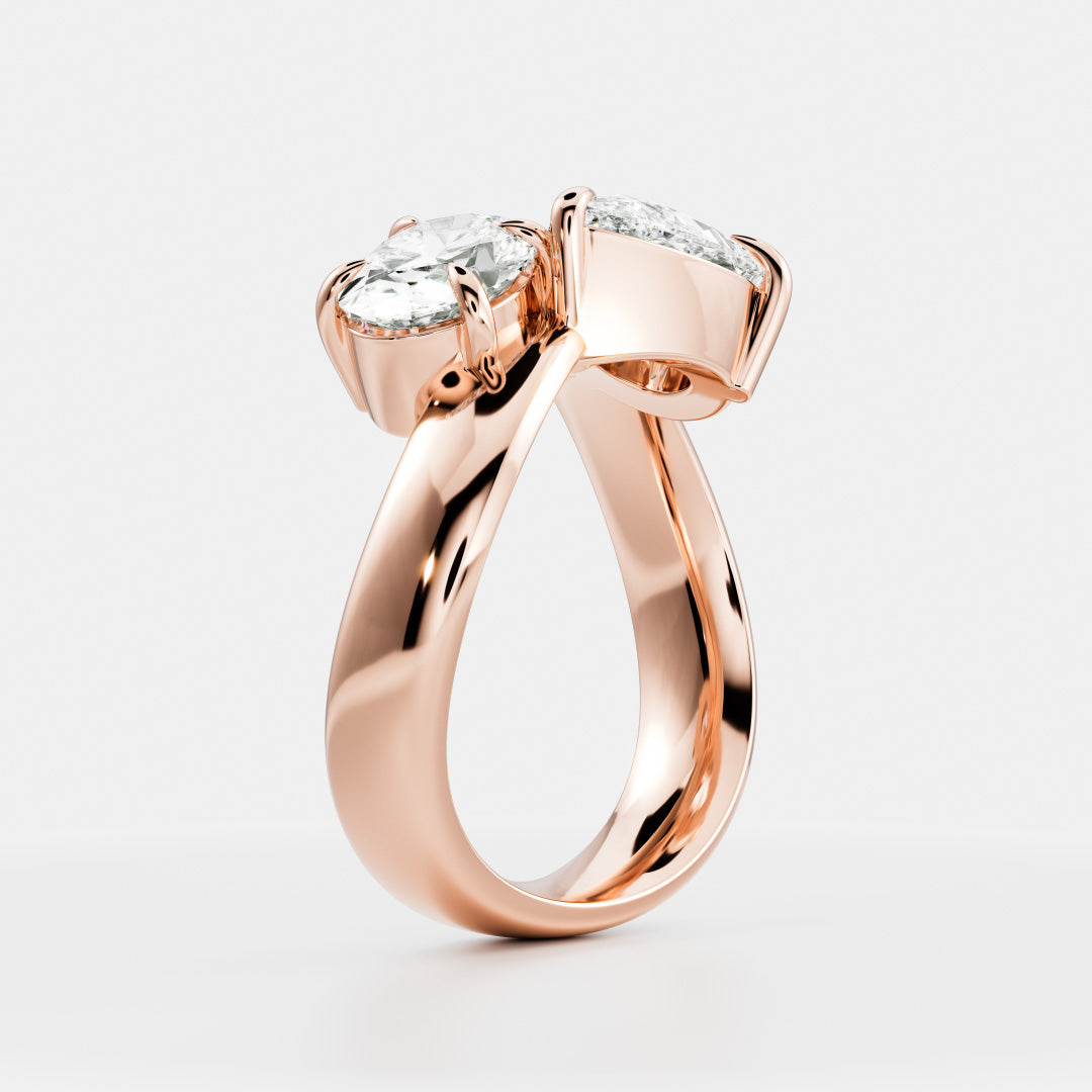 3 CT Oval & Pear: Toi Et Moi Curved Lab Grown Diamond Engagement Ring
