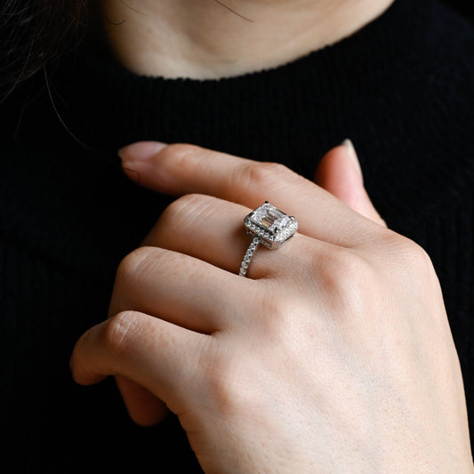 2 CT Emerald Pave Moissanite Engagement Ring