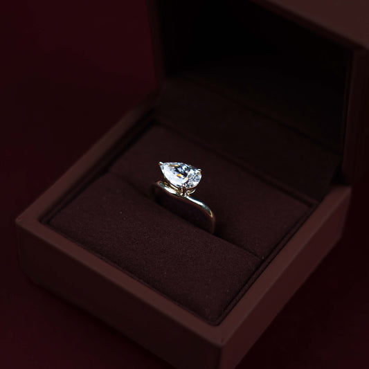 Curved Solitaire Pear Lab Grown Diamond Engagement Ring
