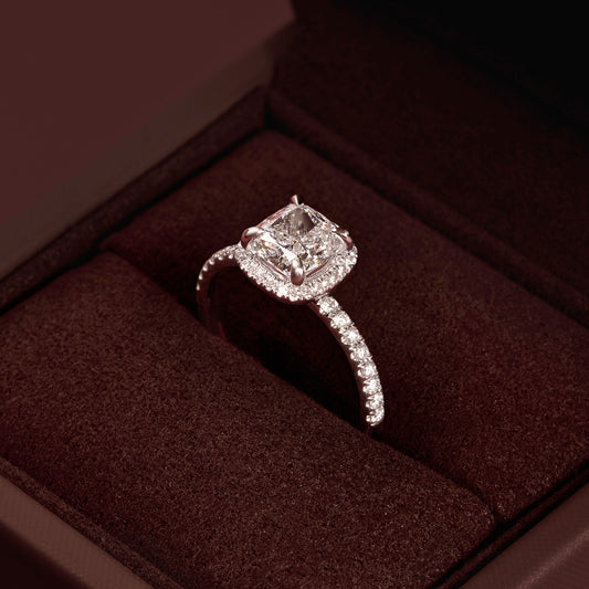 Halo & Pave Cushion Lab Grown Diamond Engagement Ring