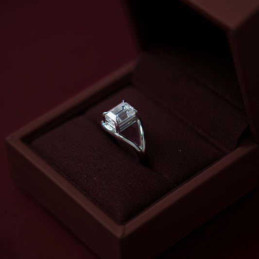 Solitaire Split Shank Emerald Lab Grown Diamond Engagement Ring