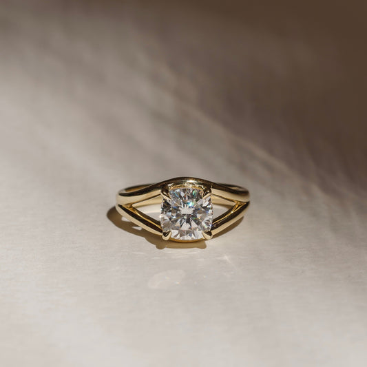 2 CT Cushion: Split Shank Lab Grown Diamond Engagement Ring