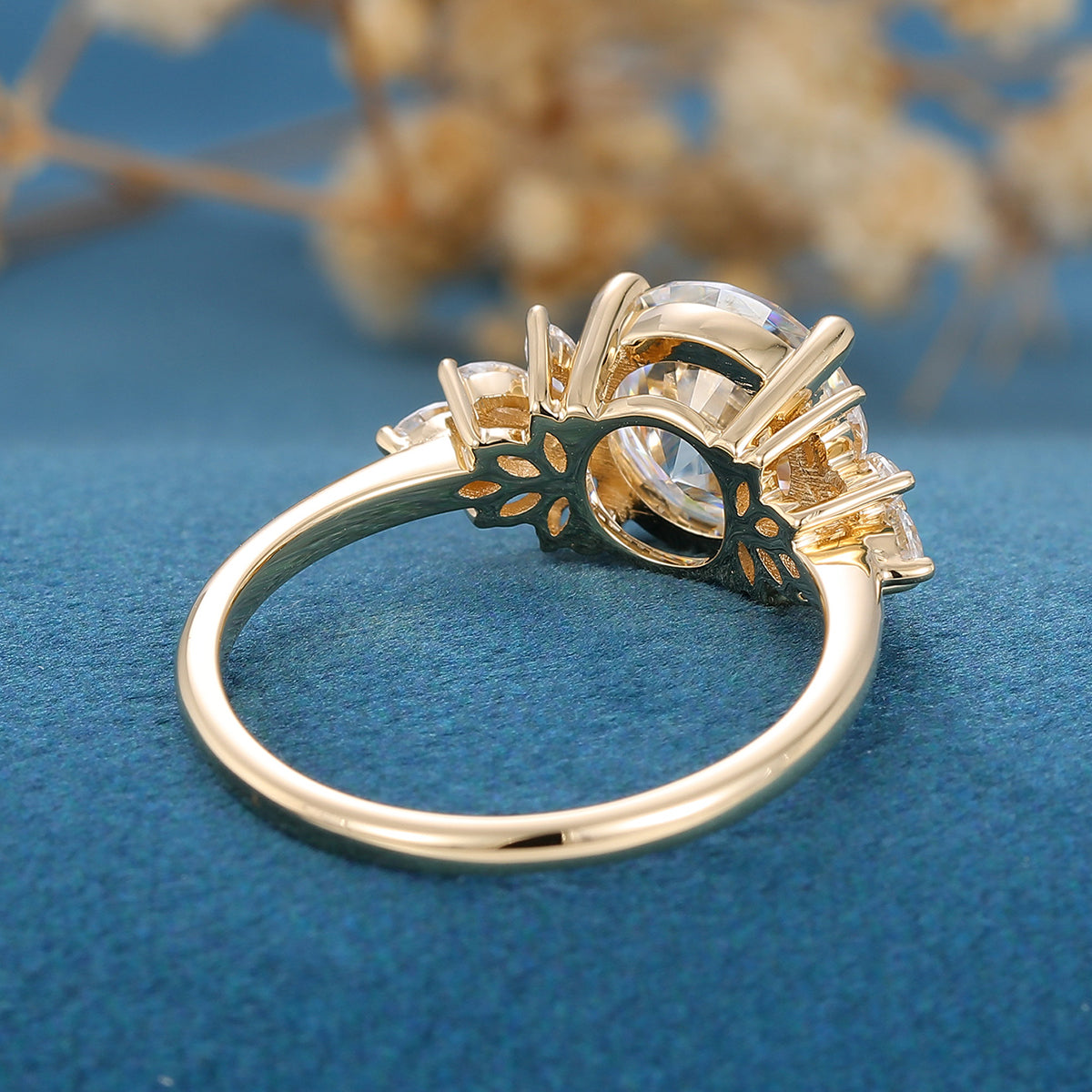 1.90 CT Round Shaped Moissanite Cluster Engagement Ring