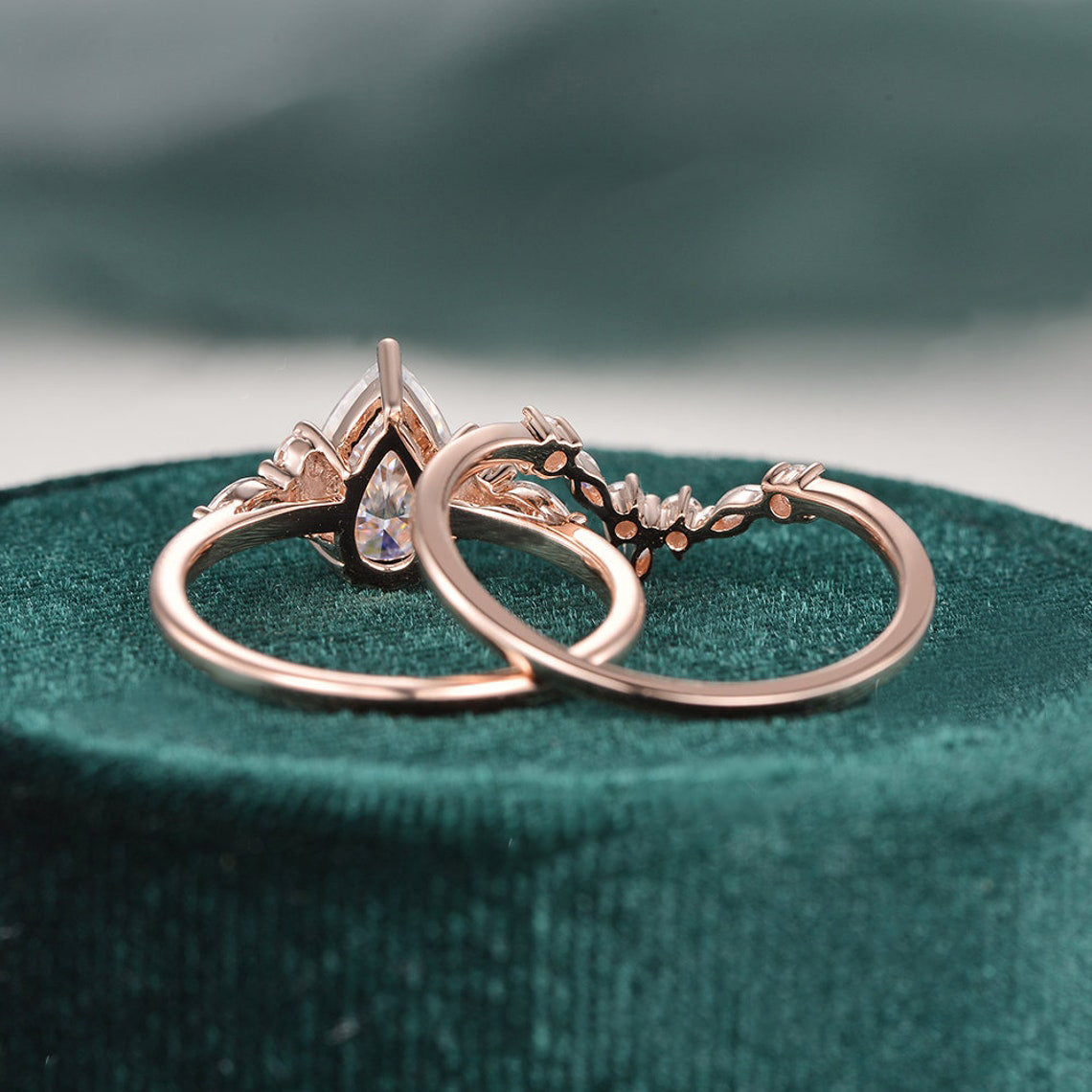 1.50 CT Pear Cut Cluster Moissanite Bridal Ring Set