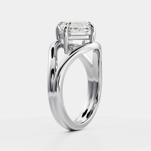 East-West Asscher: Split Shank Lab Grown Diamond Engagement Ring