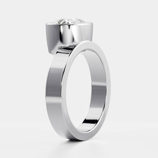 East-West Elongated Cushion: Chunky Bezel Solitarie Lab Grown Diamond Engagement Ring