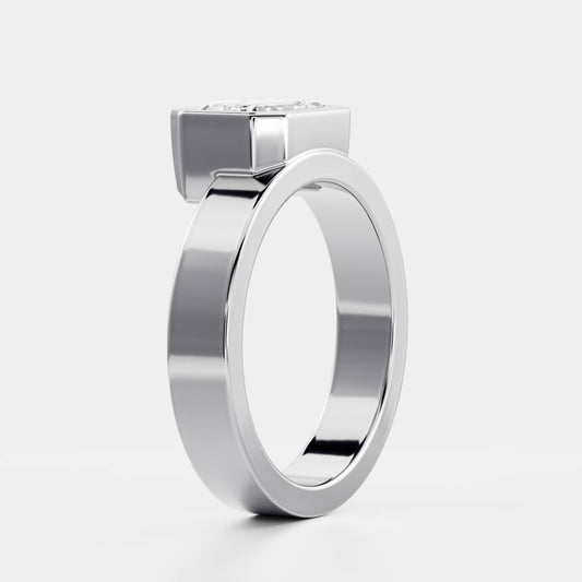 East-West Emerald: Chunky Bezel Solitarie Lab Grown Diamond Engagement Ring