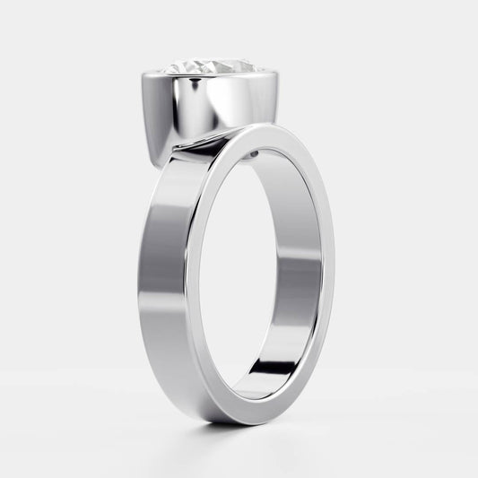 East-West Oval: Chunky Bezel Solitaire Lab Grown Diamond Engagement Ring