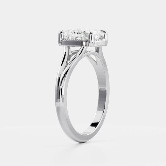 Elongated Cushion: Split Shank Milgrain Lab Grown Diamond Engagement Ring